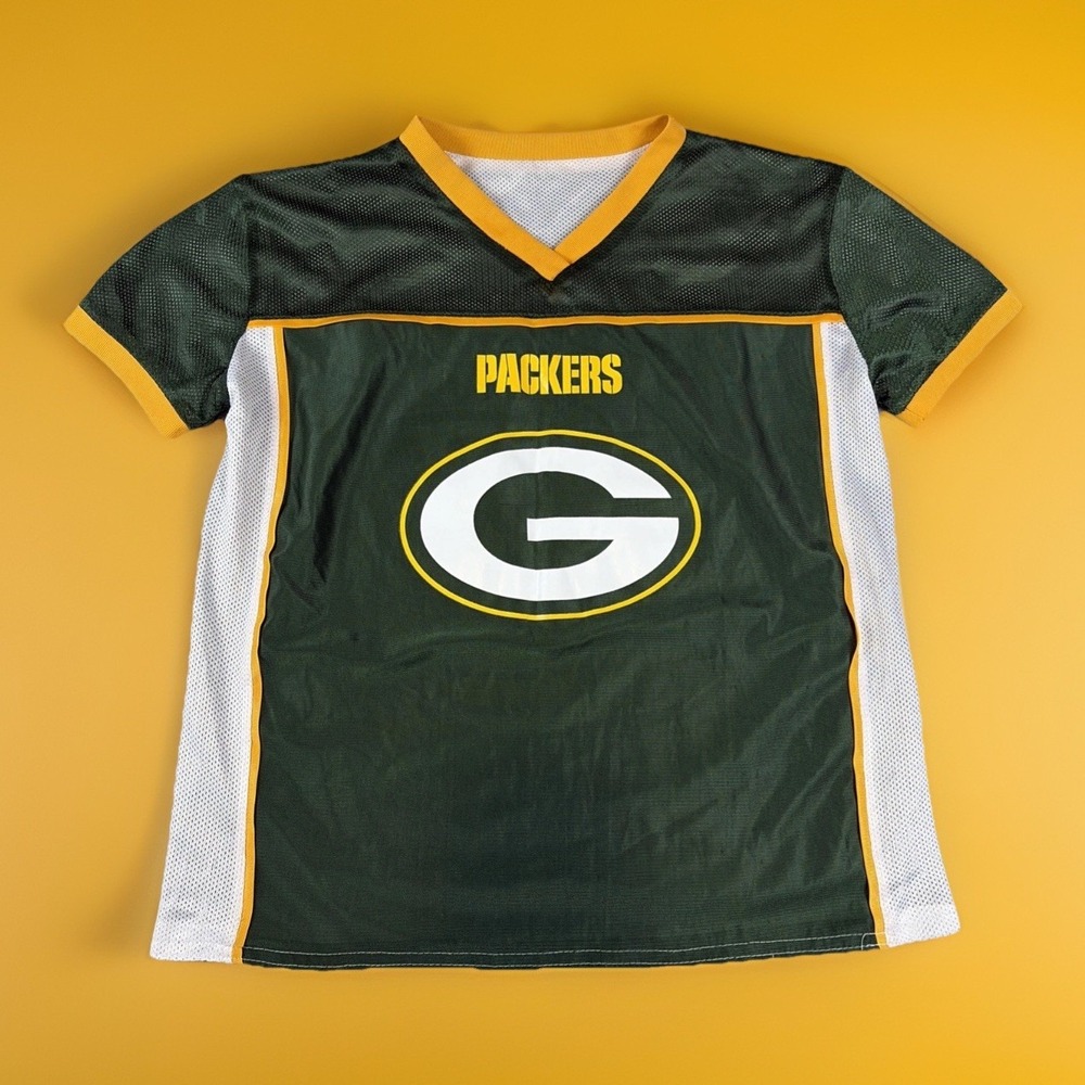 BDA Green Bay Packers Jersey‎ Youth Large Green White NFL Flag Reversible Mesh